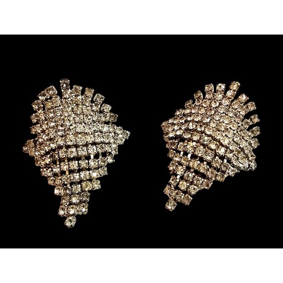 Vintage Musi Rhinestone Shoe Clips Fan Leaf Design 2” Clip-On Silver Tone Pair - Picture 1 of 8